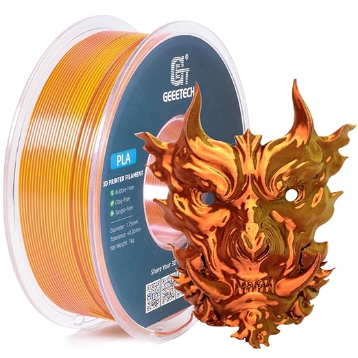 Geeetech Silk PLA Filament 1.75mm Silk Dual Color Filament, Coextrusion Dichromatic Metal-Like Shiny Consumable 1kg (2.2lbs) 1 Spool, Dimensional Accuracy +/- 0.02 mm, Gold Copper