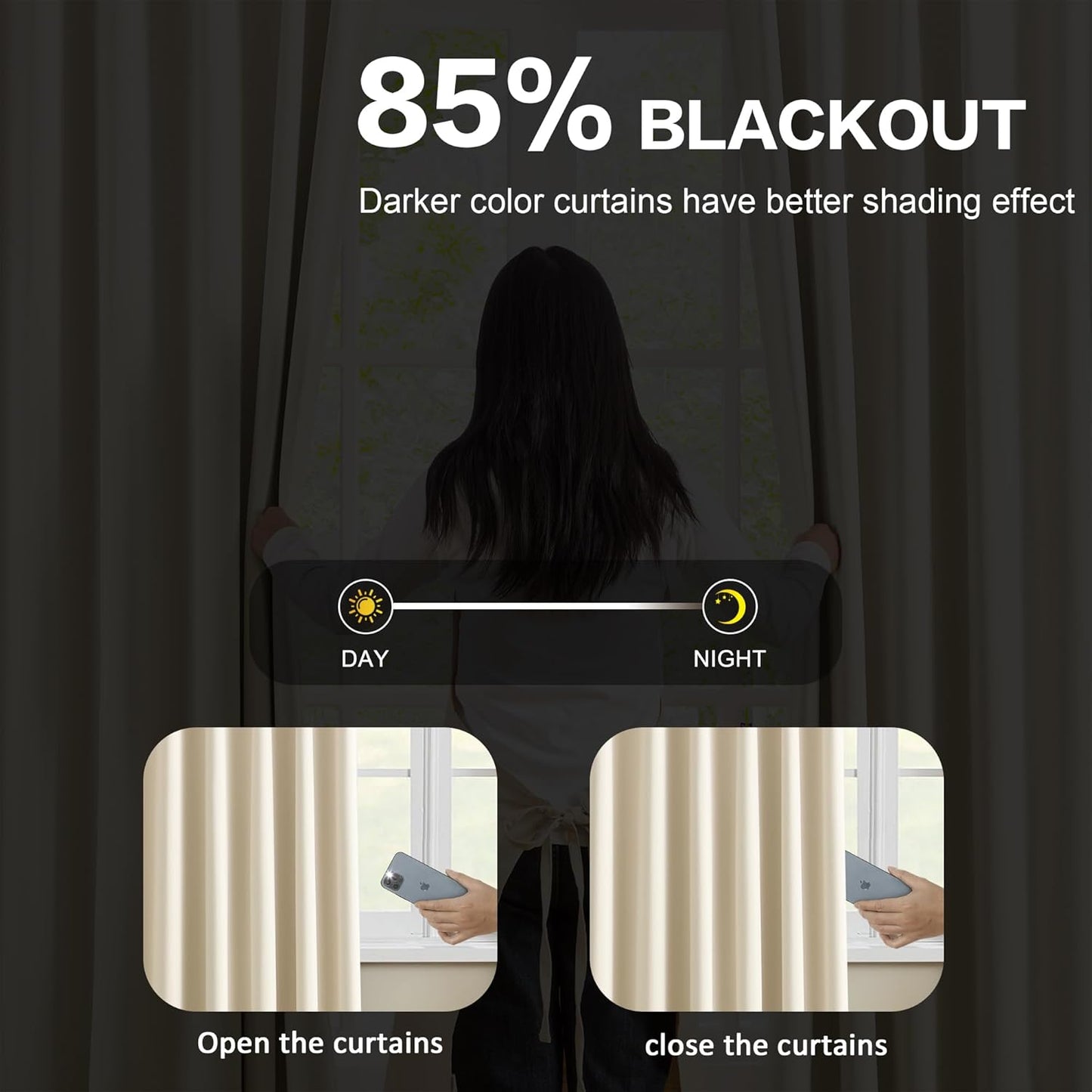 KEQIAOSUOCAI Blackout Sliding Glass Door Curtains 2 Panels Set,80 Inch Wide Room Divider Darkening Window Treatment Unique Hook Track Curtains for Bedroom/Living Room 80 x 96 Inches Long, Cream Beige