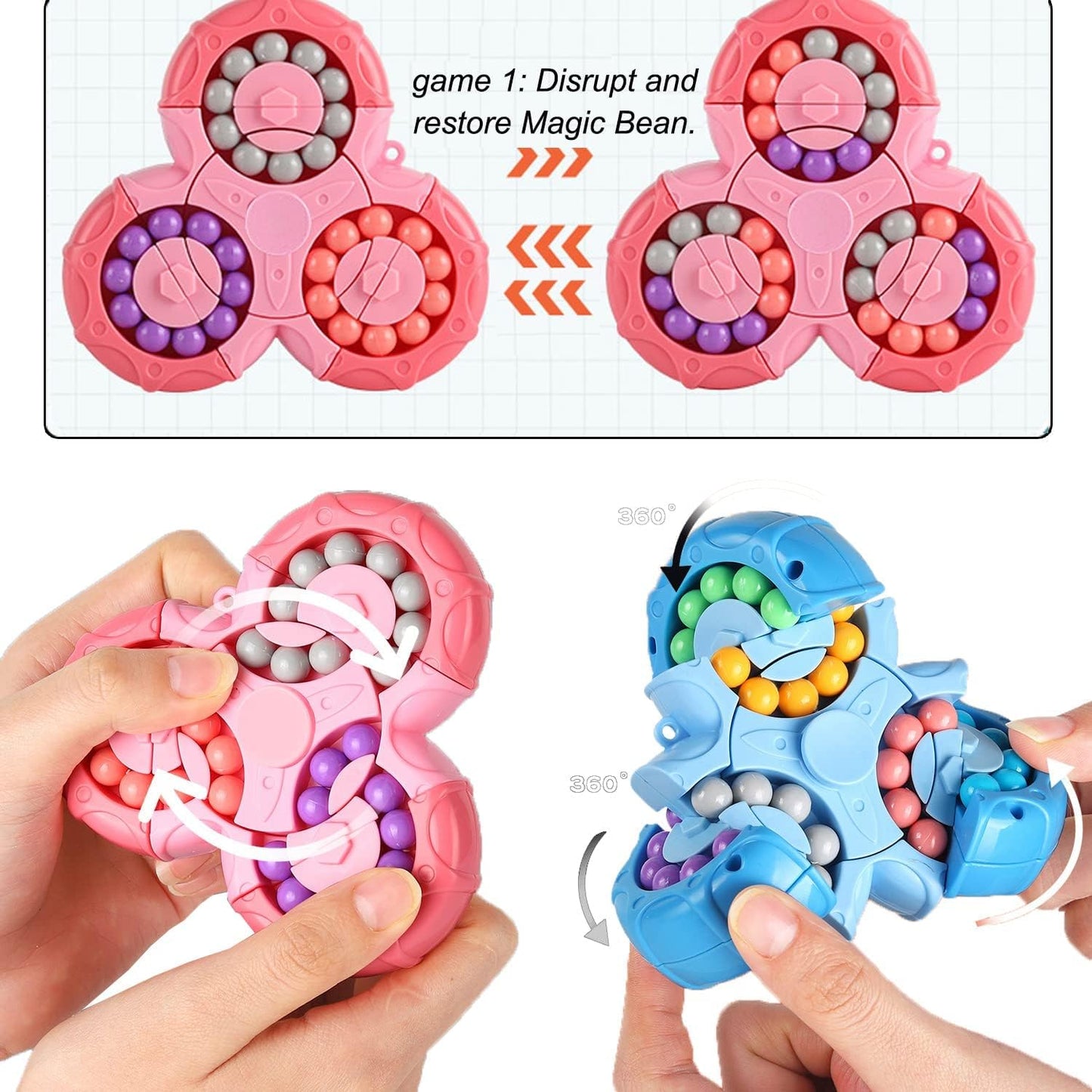 Magic Bean Rotating Brain Teaser Finger Puzzle Toy,Boys Girl Handheld Spinner Stress Anxiety Relief Ball Game Sensory Toys,Gift for Kids Ages 3Above Easter Christmas Birthday New Year