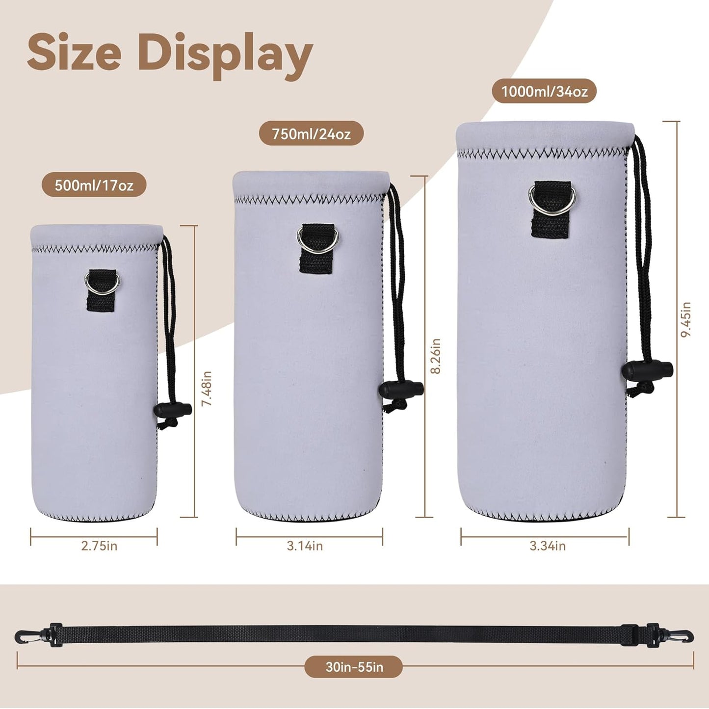 AUPET Water Bottle Bag Carrier,24oz/32oz Insulated Neoprene bottle Sling Holder Case Pouch Cover for 1000ML/750ML Bottles with Shoulder Strap for walking