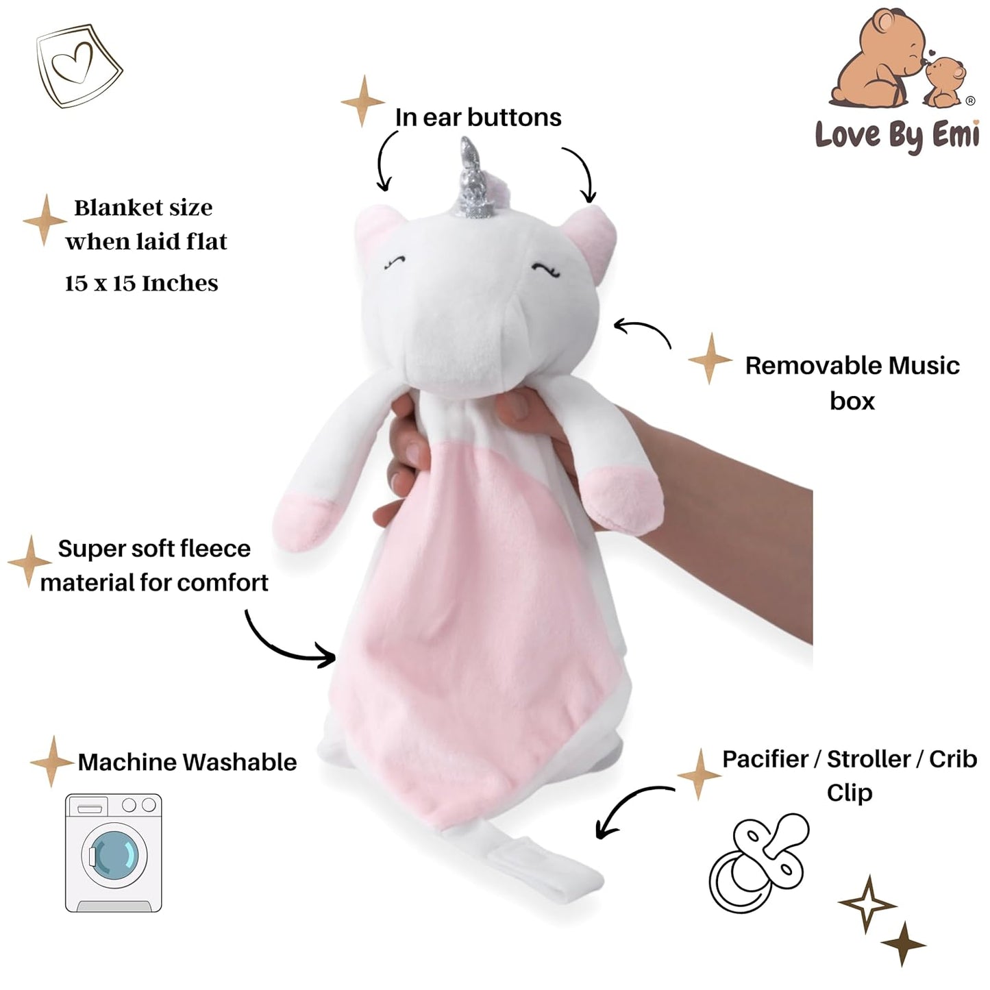 4-in-1 Sound Machine, Baby Lovey, Blanket - White Noise & Lullaby Plush Unicorn Calms & Reduces Wakeups, Helps Toddler Sleep Longer - Proven Sleep Aid -Musical BPA-Free, Machine Washable Newborn Gift