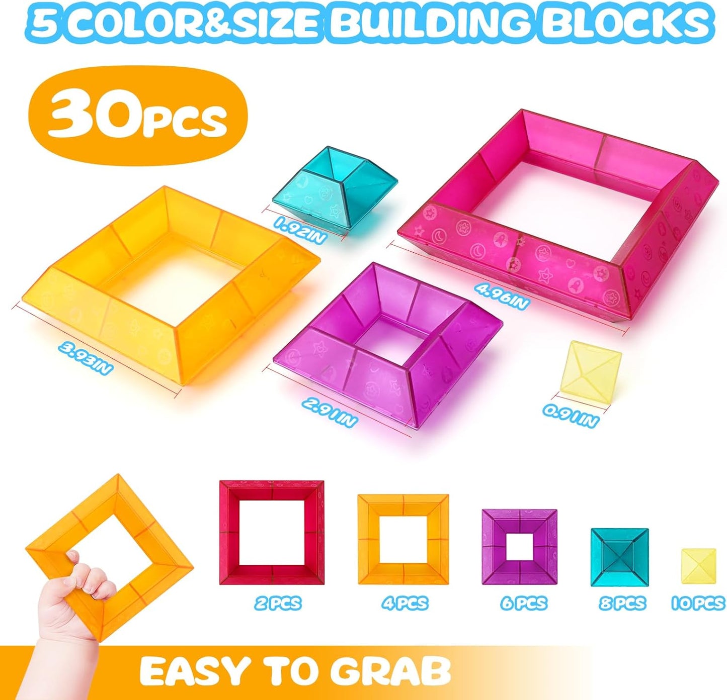 Building Block Sets for Kids 3 4 5 6 Year Old, 30 Pcs Stacking Blocks Toys for Boys Girls, STEM Preschool Learning Activities Educational Light Table Toys Gifts for Toddlers Children