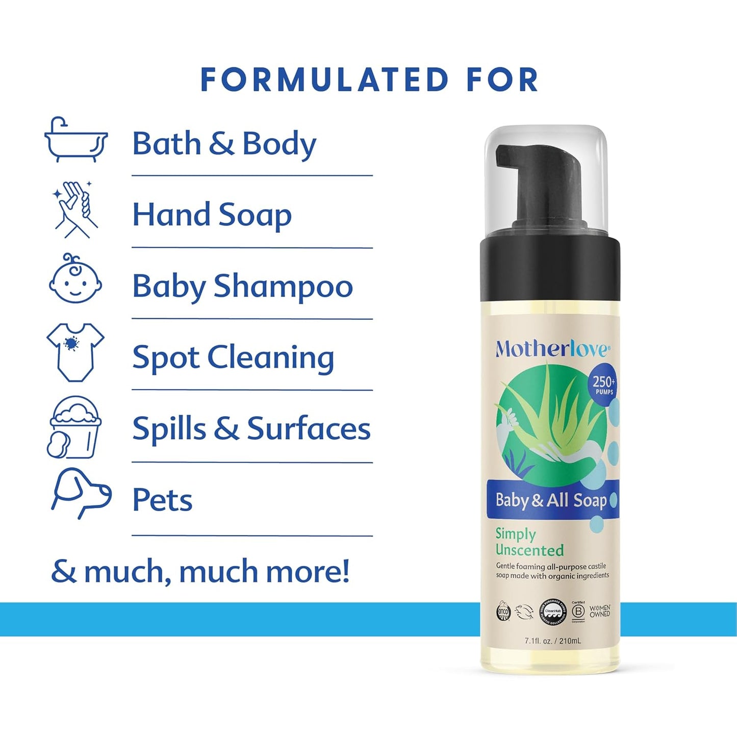 Motherlove Baby & All Soap (7.1 oz) Gentle Foaming All-Purpose Castile Soap Made with Organic Ingredients – Simply Unscented