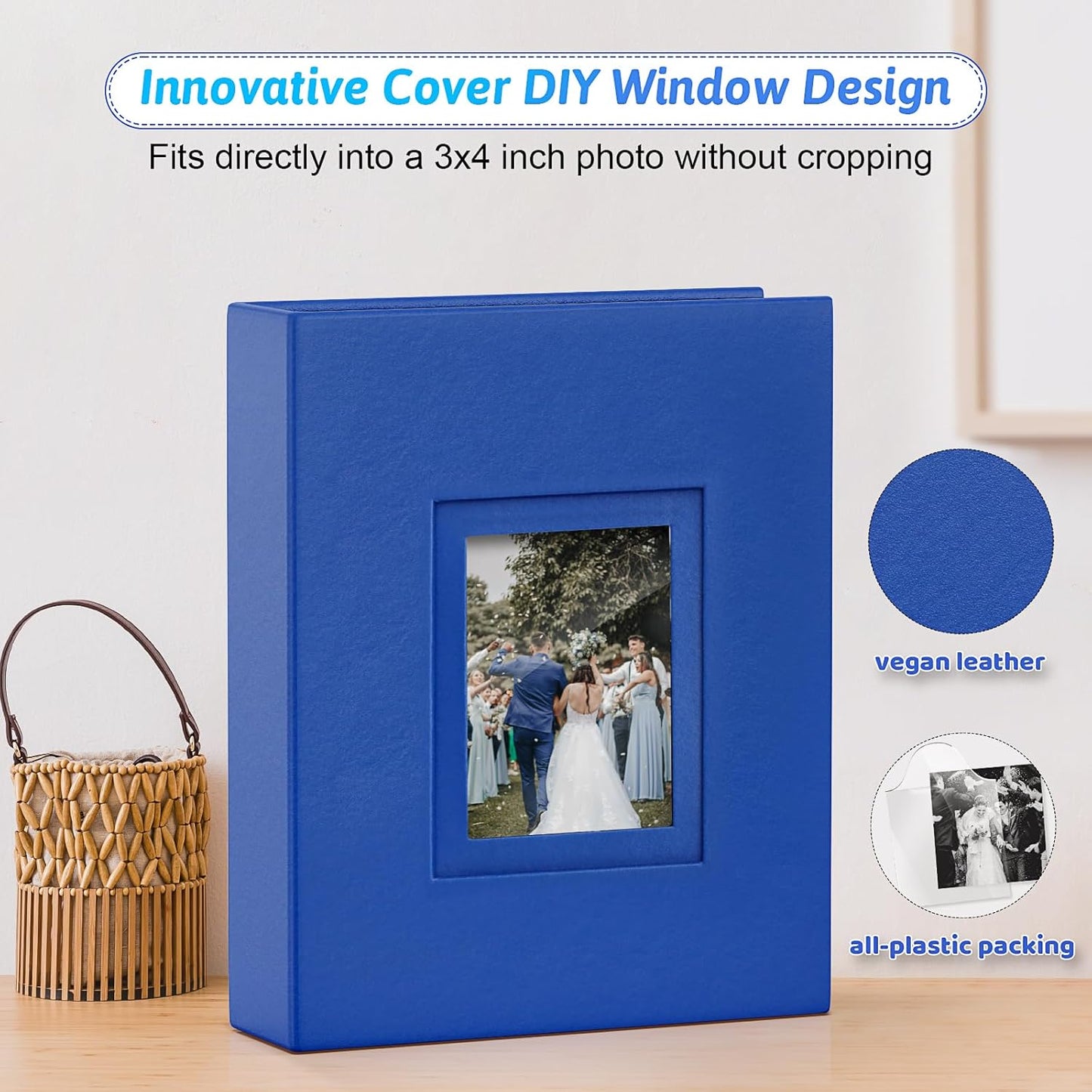 Popotop Photo Album 4x6 100 Pockets with Leather Hardcover Cover, Small Photo Album Holder Book with 50Pcs Pages for Family Travel Wedding Baby Gifts