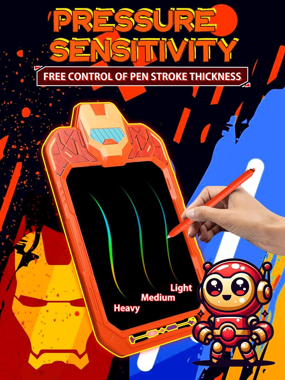 LCD Writing Tablet for Kids 10 Inch Mech Iron Hero for Toddler 2 3 4 5 6 - Paint, Doodle Board, Drawing Pad - Travel Toys, Road Trip Car Activities, Birthday Christmas Gift Boys & Man