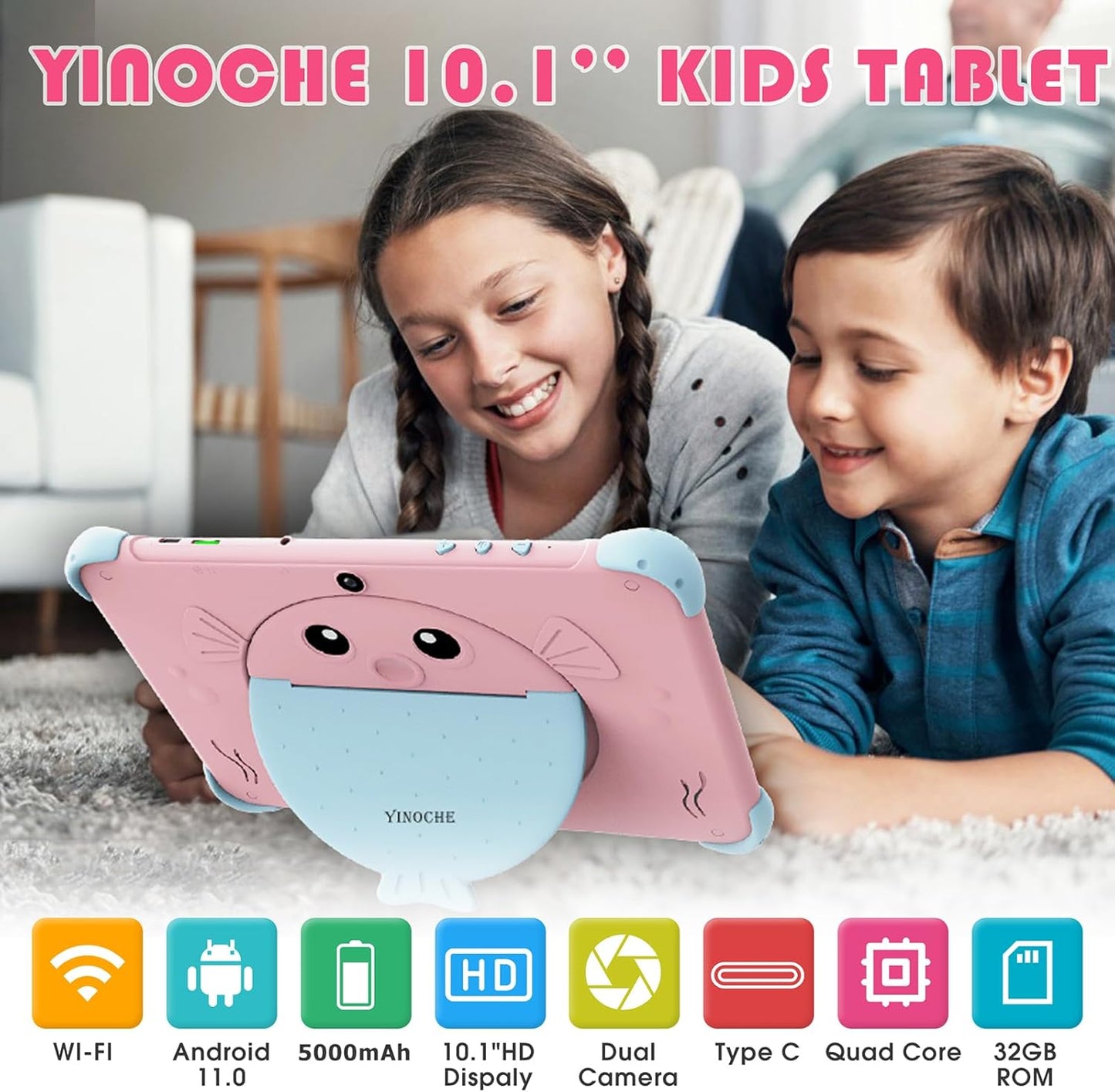 Kids Tablet 10 inch, Android Toddler Tablet for Kids with Case, Dual Cameras, Parental Control,Pre-intalled Apps, 32GB (512TB TF Card Expandable),Great Tablets for Toddlers and Children (Pink)