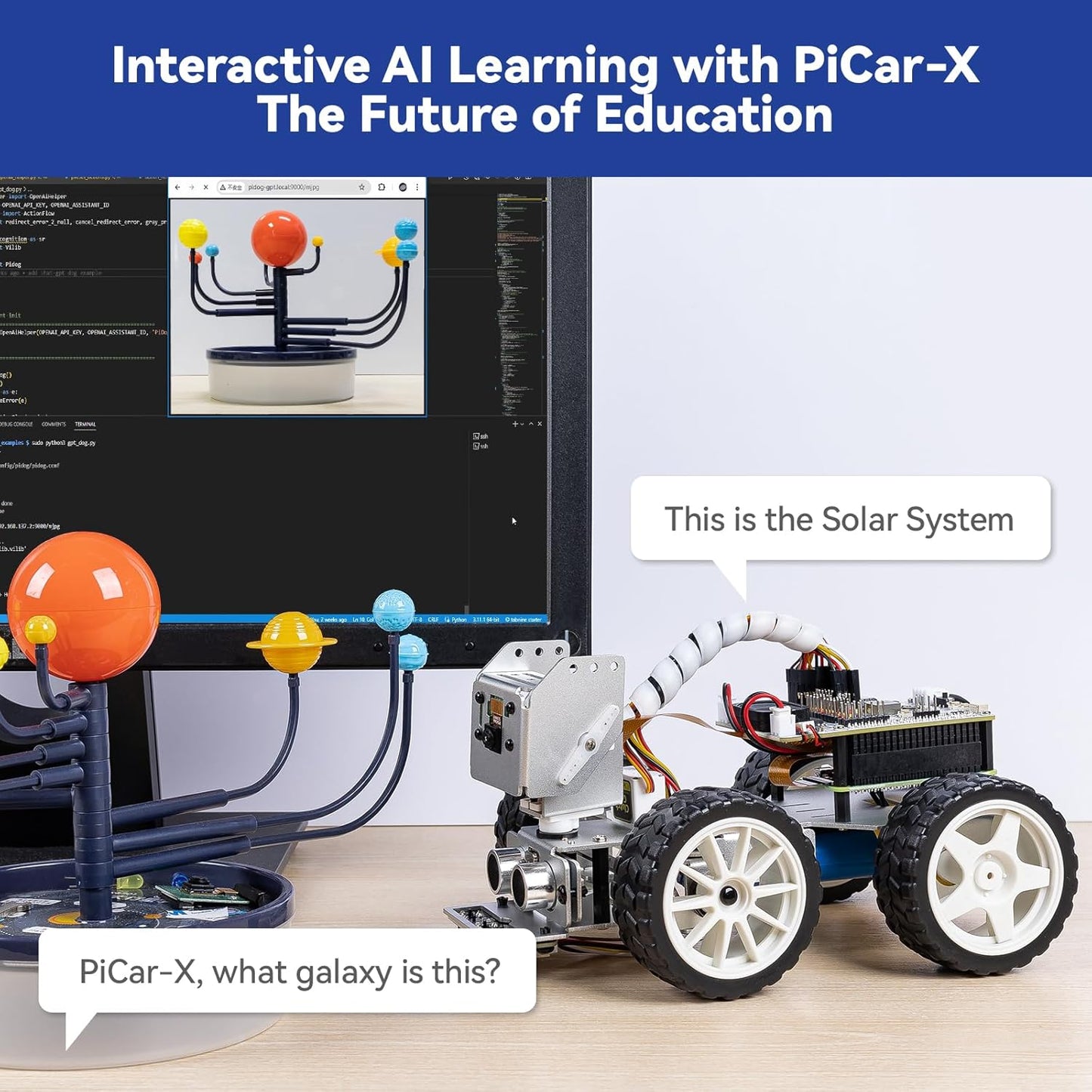 SunFounder PiCar-X AI Video Robot Car Kit with Raspberry Pi Zero 2 W+32G TF Card, ChatGPT-4o Enabled with Video Recognition, Python, Scratch, Camera, Mic, Rechargeable Batterry