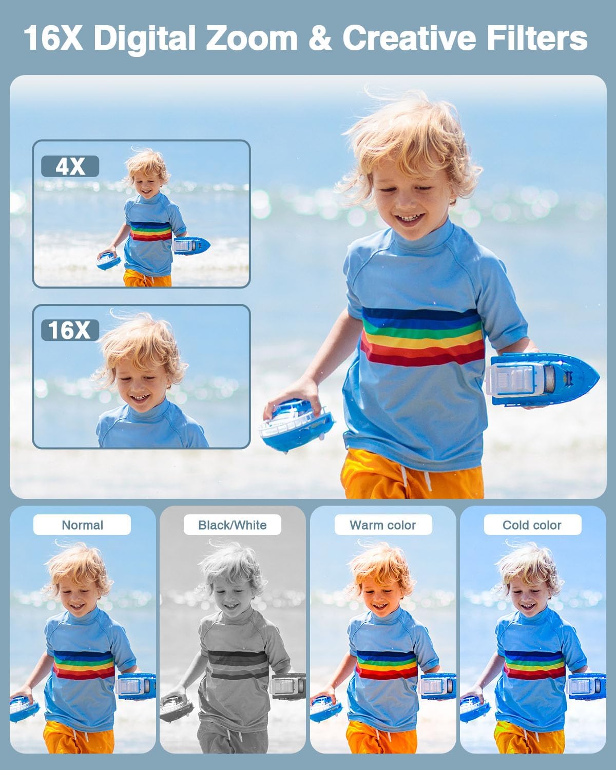 Digital Camera, Kids Camera FHD 1080P Point and Shoot Camera with 16X Zoom Anti Shake, Small Compact Camera for Teen Starter Children Kid Student Girl Boy(Pearl White)