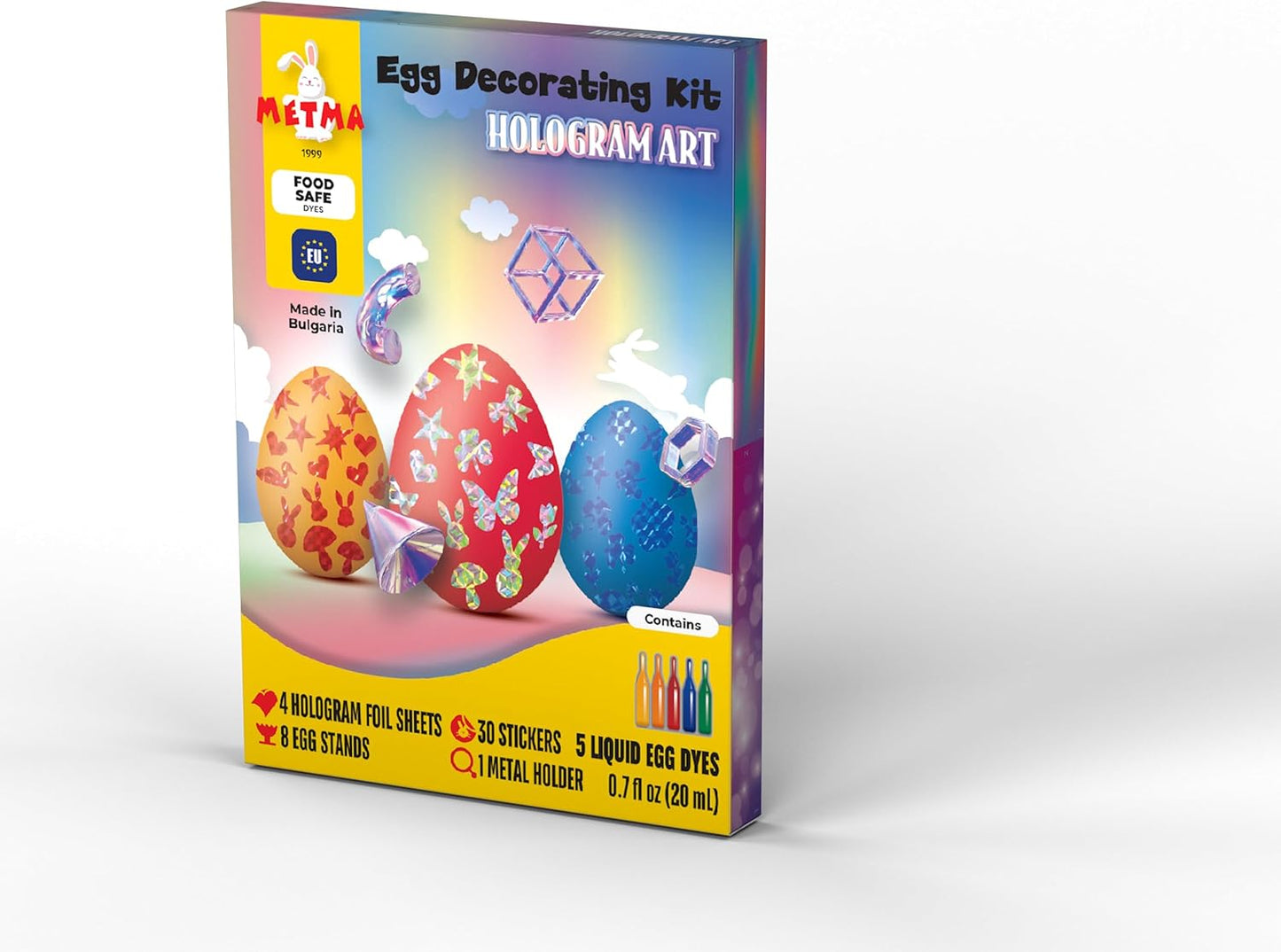 METMA 1999 Egg Decorating Kit Hologram - Complete Decorative Eggs Set with Liquid Dyes, Stickers, Egg Spinner, and More - Fun Easter Egg Dye Kit Arts and Crafts for Kids (Hologram Art)