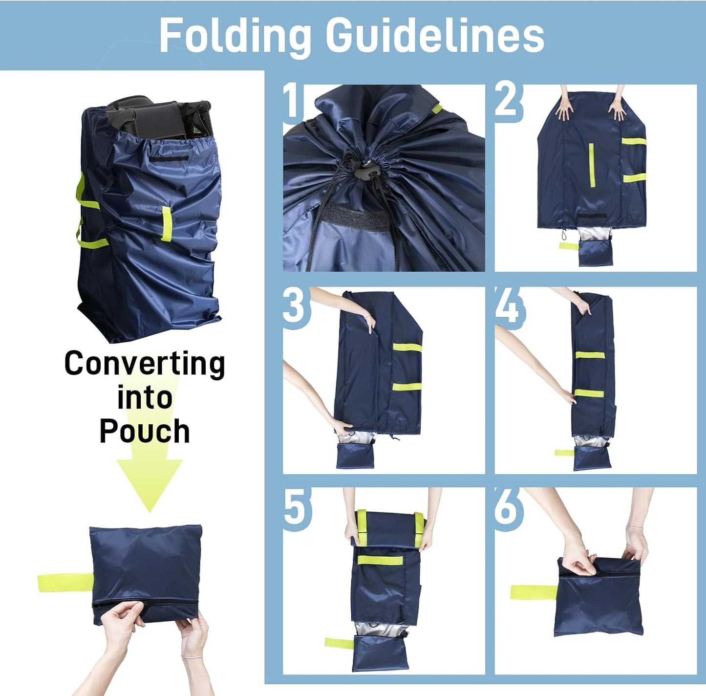 Gate Cheak Stroller Bag for Airplane Travel, Standard or Double Stroller Travel Bag For Airplane, Waterproof Travel Carry Bag, Large Stroller Cover, Navy