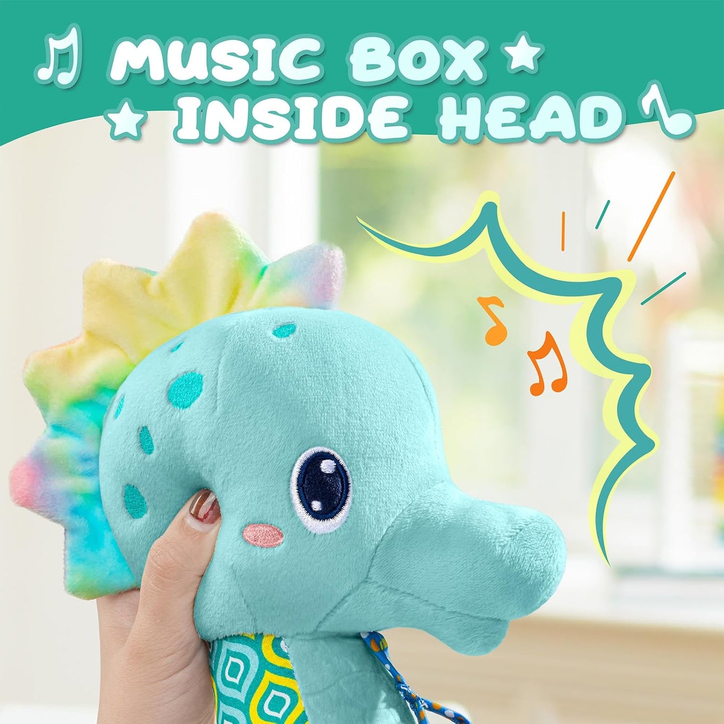 Baby Toys 0 to 12 Months, Musical Stuffed Animal Activity Soft Toys with Multi-Sensory Crinkle, Rattle and Textures, Infant Tummy Time Toys for Newborn Boys, Seahorse, Blue