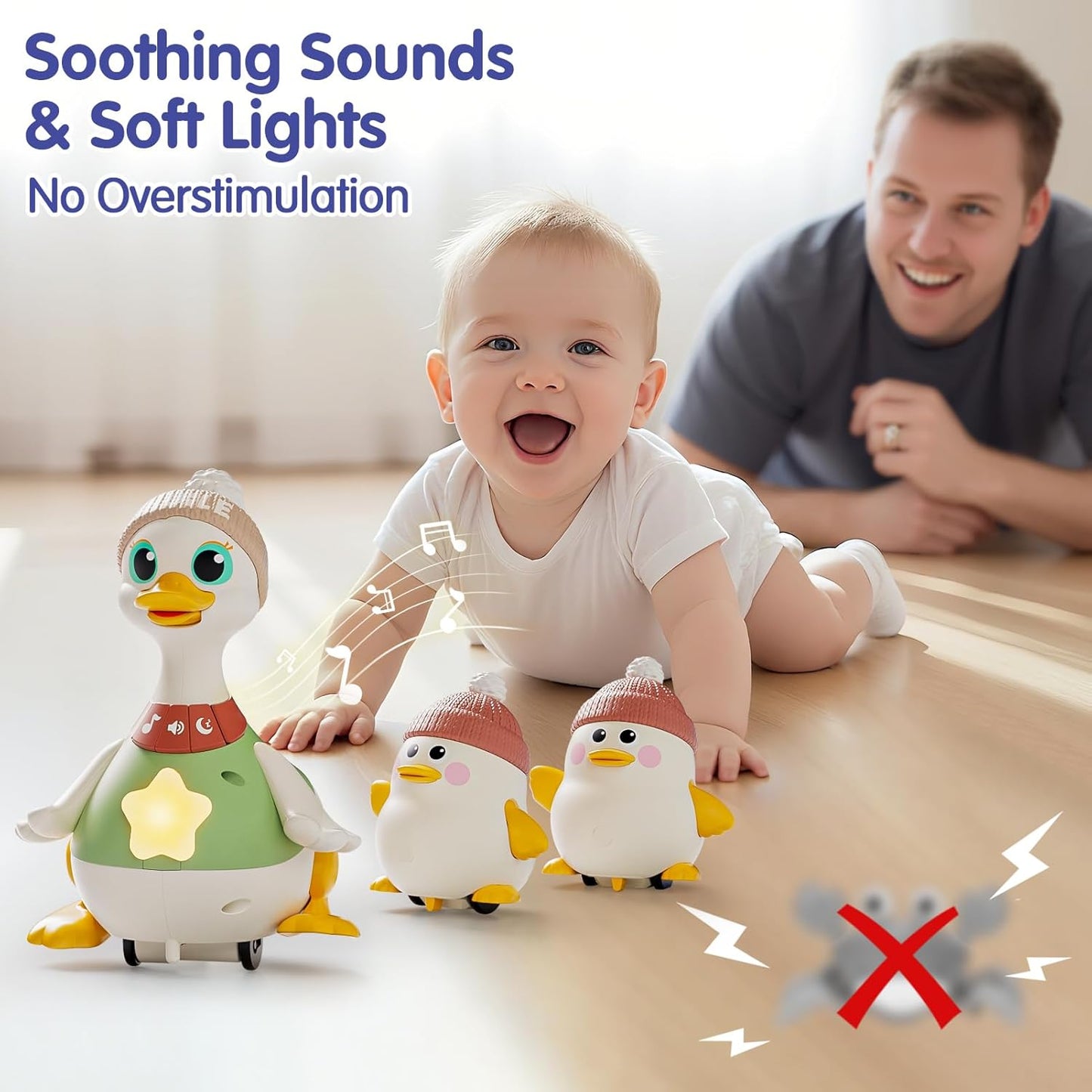 HOLA Baby Toys 6-12 Months Musical Dancing Duck Toy Set with Mama and Babys Tummy Time Toys, Crawling and Interaction Modes 1 Year Old Girl Boy Baby Easter Gifts Stocking Stuffers