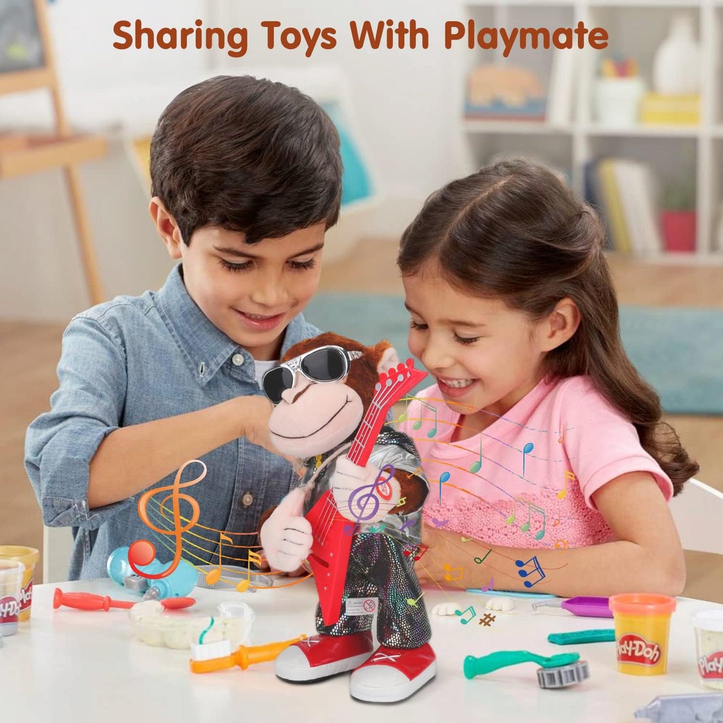 Dancing Monkey Plush Toy, Stuffed Toys, Dancing Singing, Body Shaking, and Guitar Shaking, Punk Molding, One Button Control, Children's Education Toys, Musical Intelligence Development