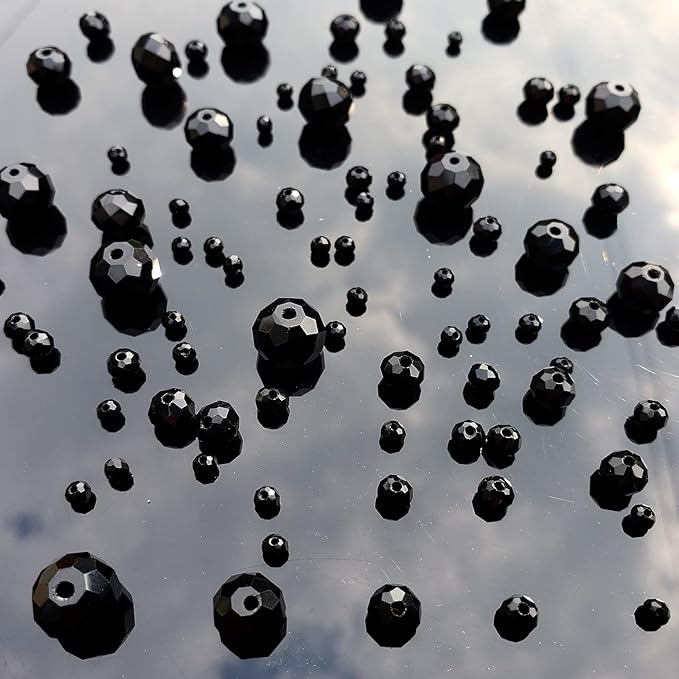 2-10mm Briolette Rondelle 810pcs Black Crystal Glass Beads Faceted Shape Crystal Spacer Beads for Bracelet Necklace Decorative Hand Jewelry Making (2/4/6/8/10mm Black)