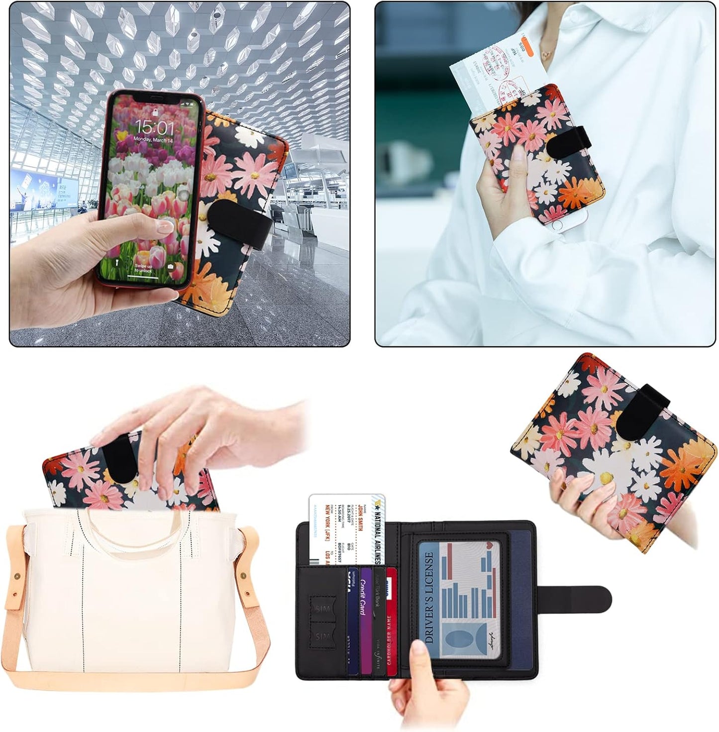 Melsbrinna Rfid Passport Holder for Travel women/Men, Cute Passport Wallet Rfid Blocking Card Slots, Rfid Passport Cover/CaseTravel Wallet, Passport Book Holder (1, Black1)