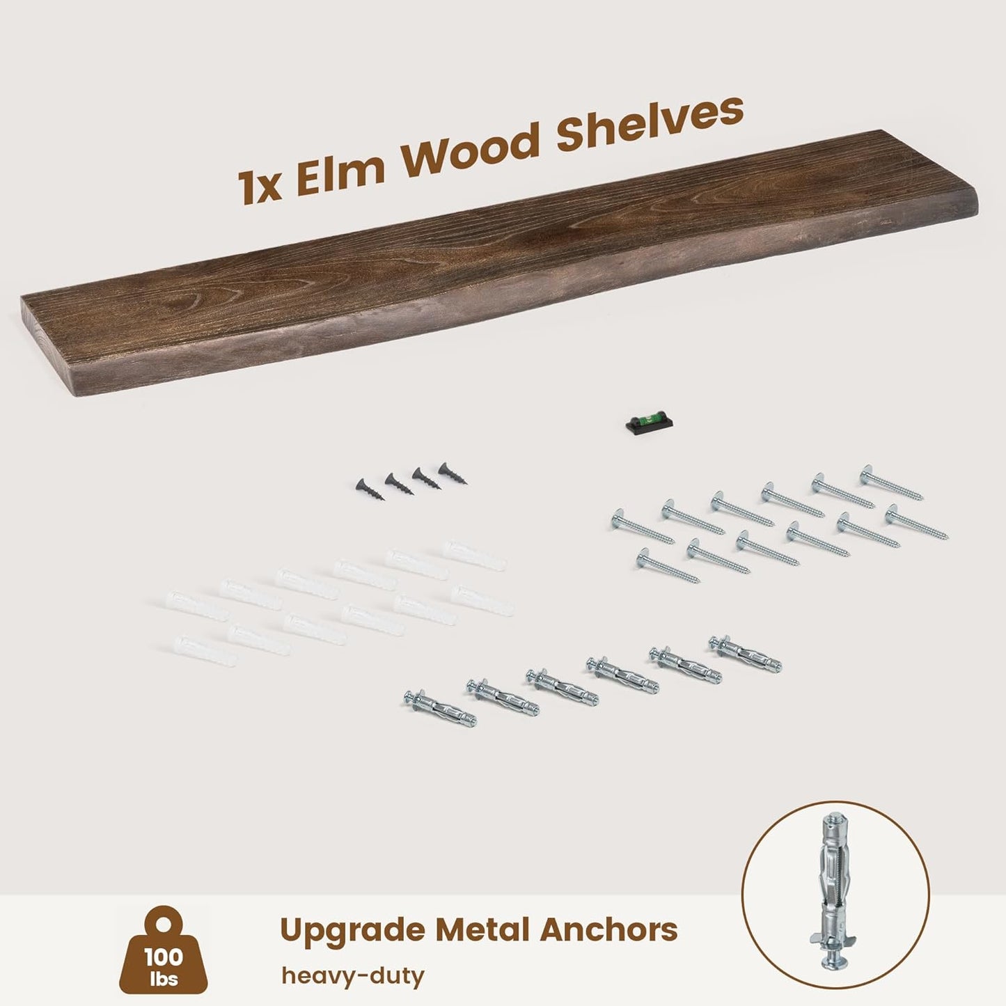 Rustic Elm Wood Floating Shelf for Wall, Live Edge 48"W x 9.2"D x 1.4"H, 1 Pack with Invisible Bracket, Large Wall Mounted Storage Shelf for Living Room Bedroom Kitchen Bathroom Decor, Walnut Finish