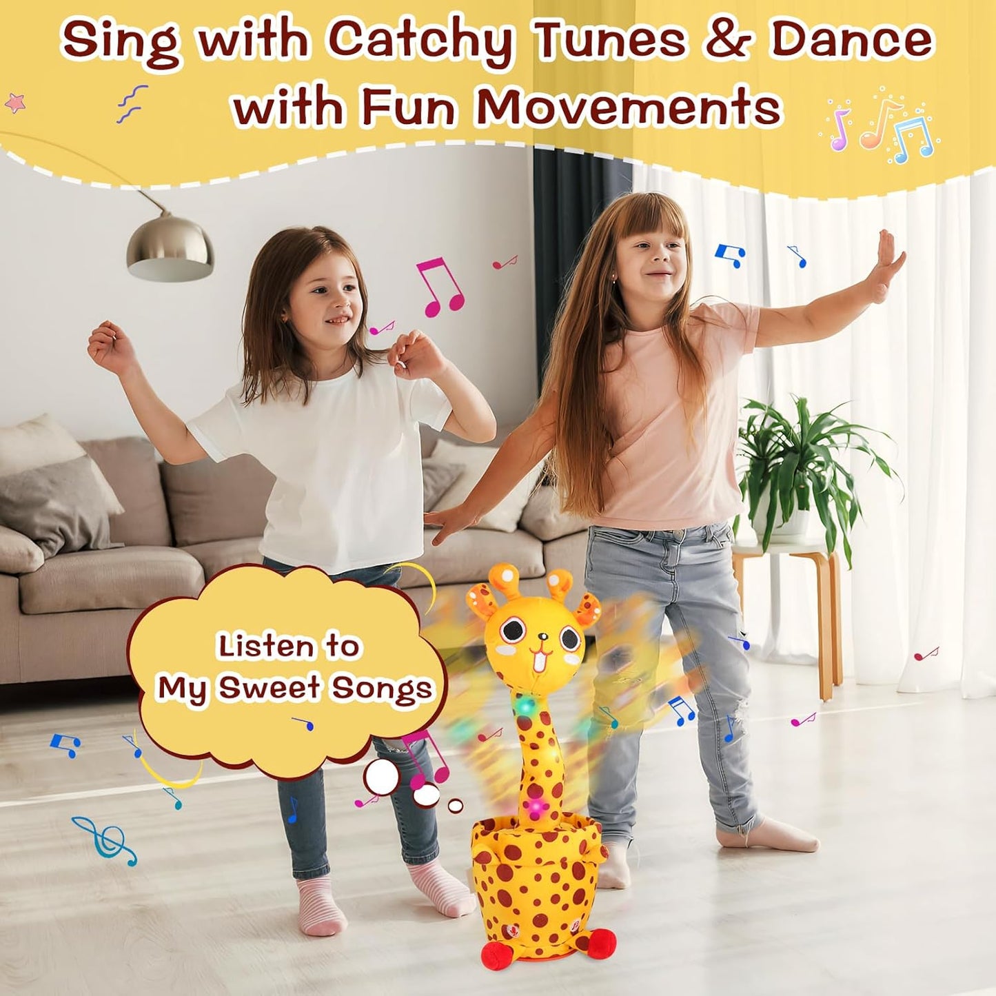 Dancing Talking Giraffe Toy, Stuffed Animal Baby Toy Repeating What You Say, Glowing Musical Electronic Giraffe with 60 Songs, Gift for Kids 3+ Years Old