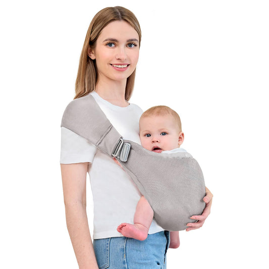 Baby Sling Carrier,Baby Carrier Newborn to Toddler,Toddler Carrier,Portable Lightweight & Spreadable Shoulder Straps (Light Grey)