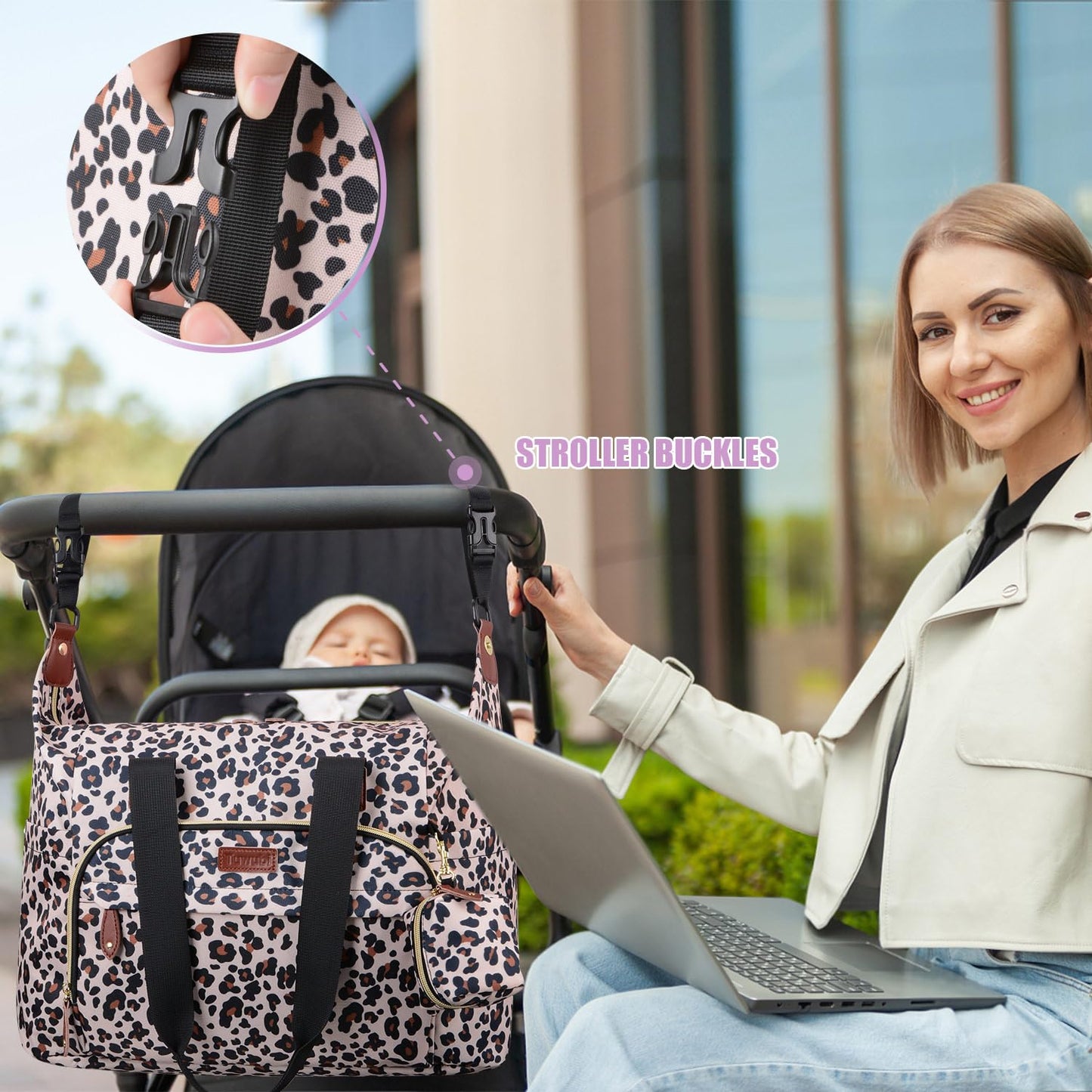 Tuwubi Diaper Bag Tote,Baby Diaper Bag with Pacifier Case Large Travel Diaper Tote Caddy for Mom and Dad Multifunction Large Baby Bag - M-Leopard Print