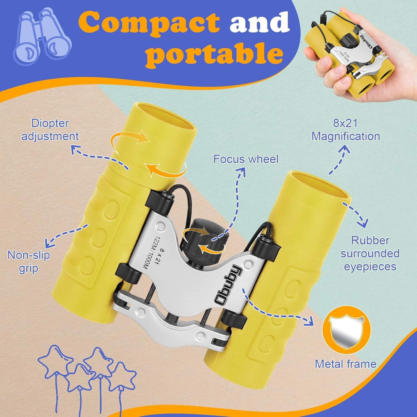 Obuby Real Binoculars for Kids Gifts for 3-12 Years Boys Girls 8x21 High-Resolution Optics Compact Toy Binocular for Bird Watching,Travel, Camping