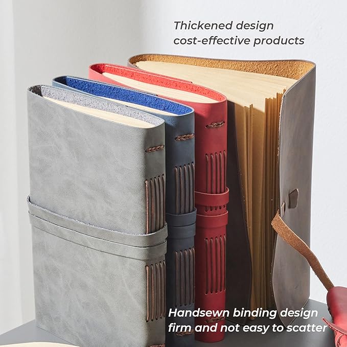 Leather Journal -, A5 Size Notebook 6x8.1 Inch, Genuine Leather Journals for Writing, Vintage Style, Ideal for Men and Women, Artists, Travelers, Grey