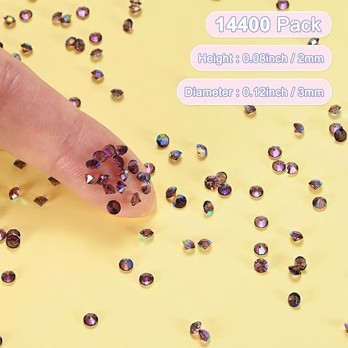 14400-Pack Acrylic Diamonds, 0.12 Inch/3mm Wedding Table Scatter Confetti Crystals for Vase Fillers/Art Craft, Acrylic Diamonds Gems [Dark Purple AB]