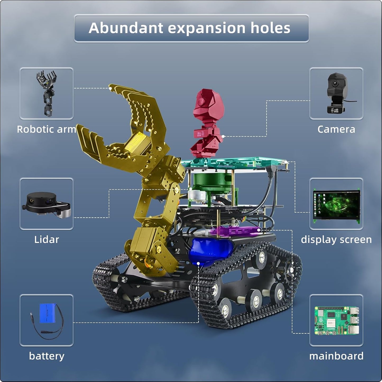 Robot Tracked Tank Car Chassis, Shock Absorbing Robot Chassis Full-Metal Robotic Moving Platform Track for RaspberryPi Arduino Jetson Microb DIY Maker Smart Robot Car Learning Kit