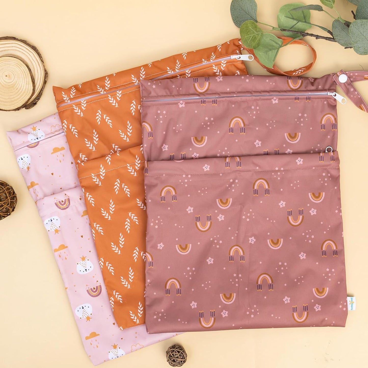 babygoal Wet Dry Bags for Baby Cloth Diapers, Washable Travel Bags, Beach, Pool, Gym Bag for Swimsuits & Wet Clothes with Two Zippered Pockets 3 Pack, 3LN15