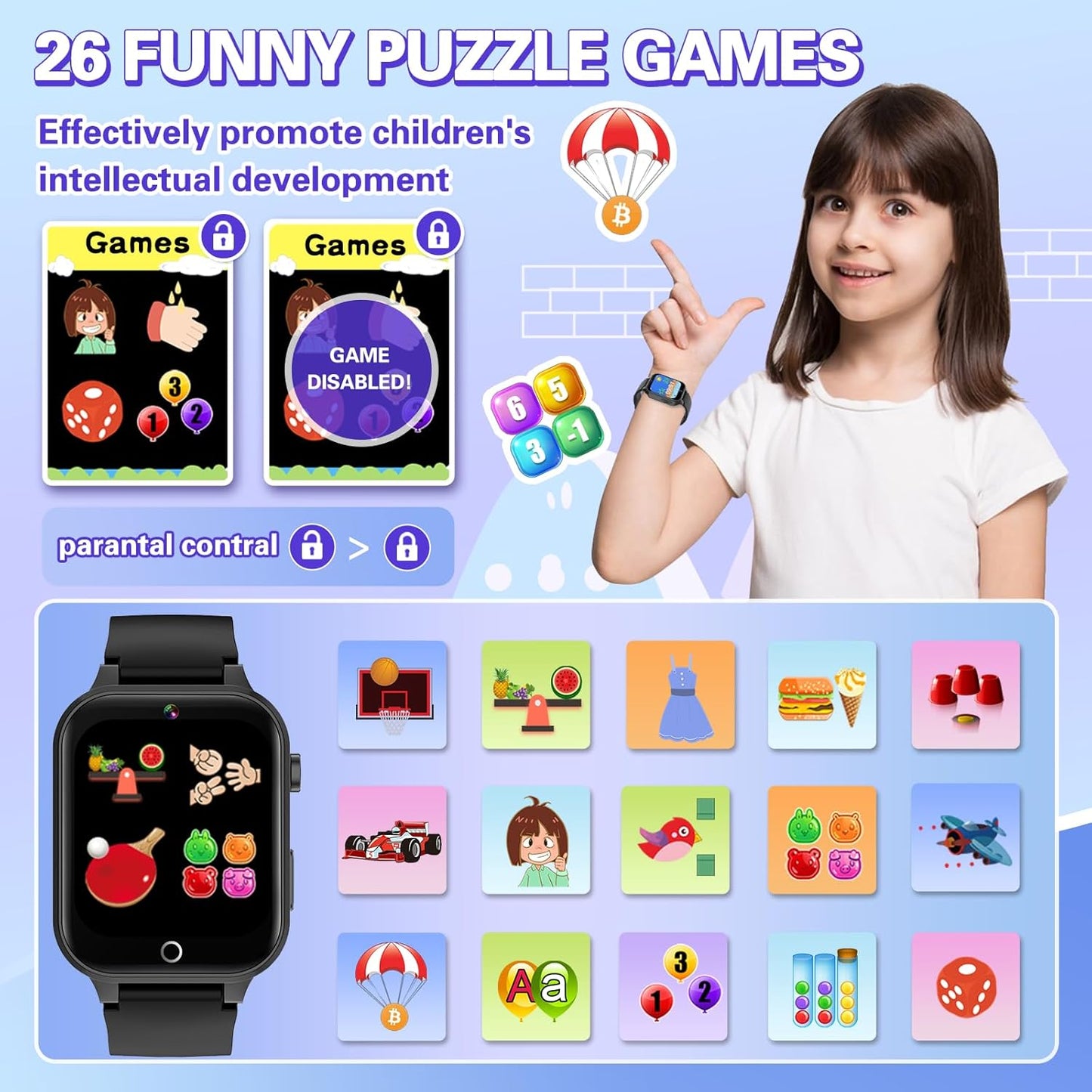 Vakzovy Kids Smart Watch for Kids with 26 Puzzle Games HD Camera MP3 Player Audiobook Video Pedometer Habit Tracking Learn Card Christmas Kid Smart Watch Boys Gift for 5-12 Year Old Toys