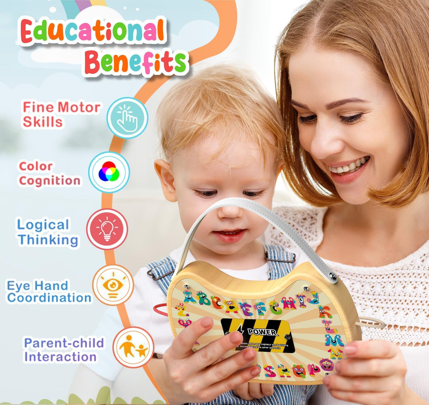 Montessori Toddler Busy Board Sensory Toys for Toddlers Wooden Autism Sensory Toy, Toddler Switch Board with 17 LED Lights for Kids 1-6 Year Olds to Develop Fine Motor Skills.