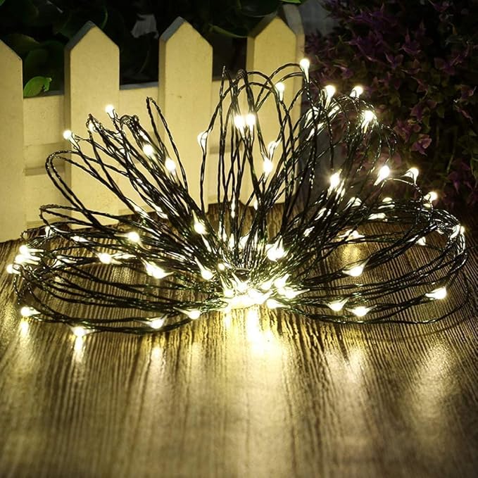 MASHANG Christmas Lights Battery String Lights 33FT 100 Micro LEDs Starry Lights Fairy Lights Firefly Lights with Dark Green Copper Wire for Christmas Tree, Wreath, DIY, Holiday(Warm White, 2 Pack)