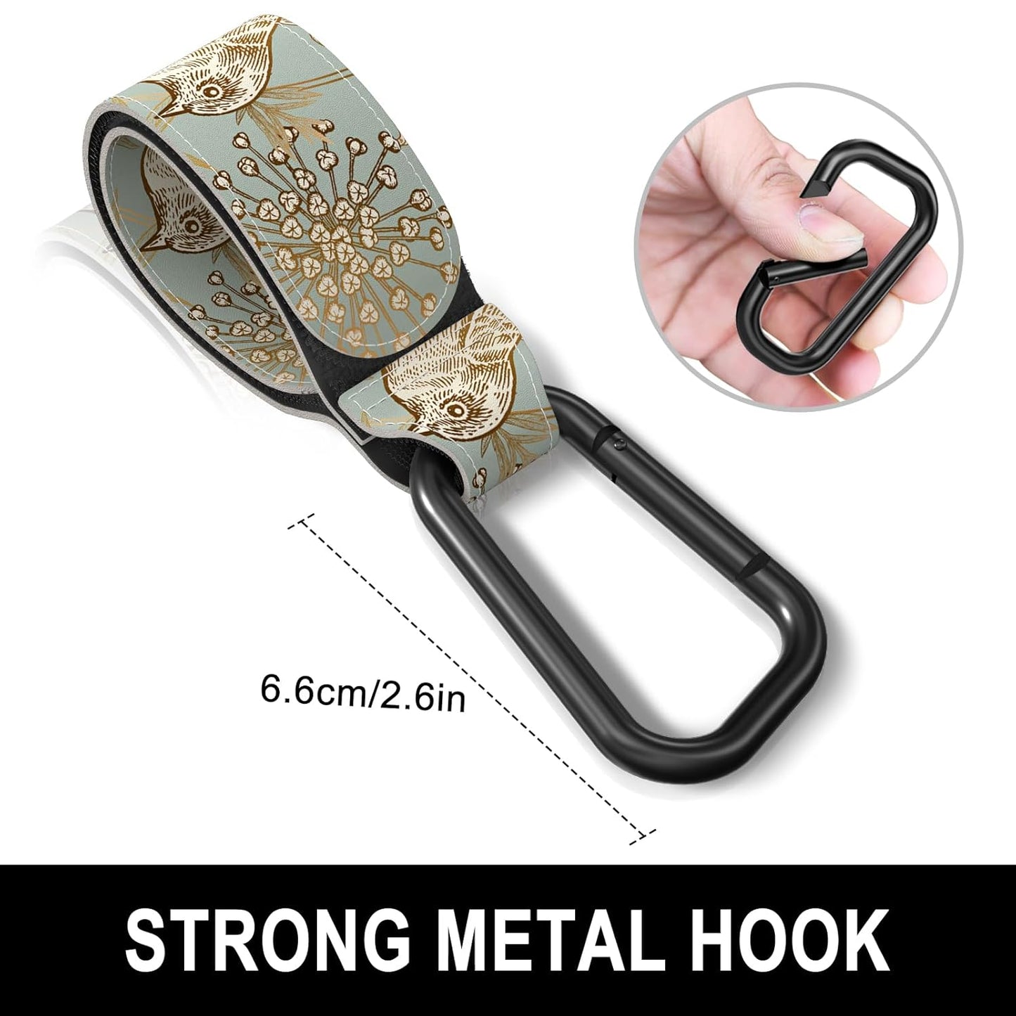 Baby Stroller Hooks for Hanging Bags, Universal Stroller Clips Accessories, Mommy Hook for Diaper Bag, Shopping Cart, Purse, Backpack - 2 Pack, Green Bird