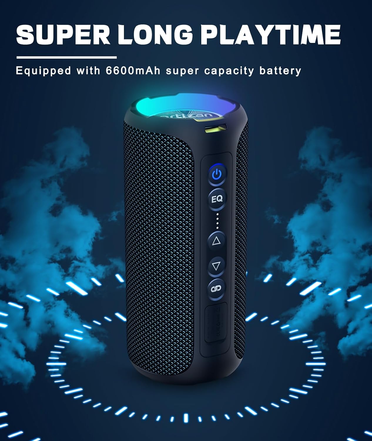 Ortizan Bluetooth Speakers, Portable Wireless Stereo Speaker - IPX7 Waterproof, 30W RMS(40W Peak) Loud Sound, Deep Bass, LED Light, Bluetooth 5.3, for Home/Shower/Outdoor/Beach, Gifts for Adult, Navy