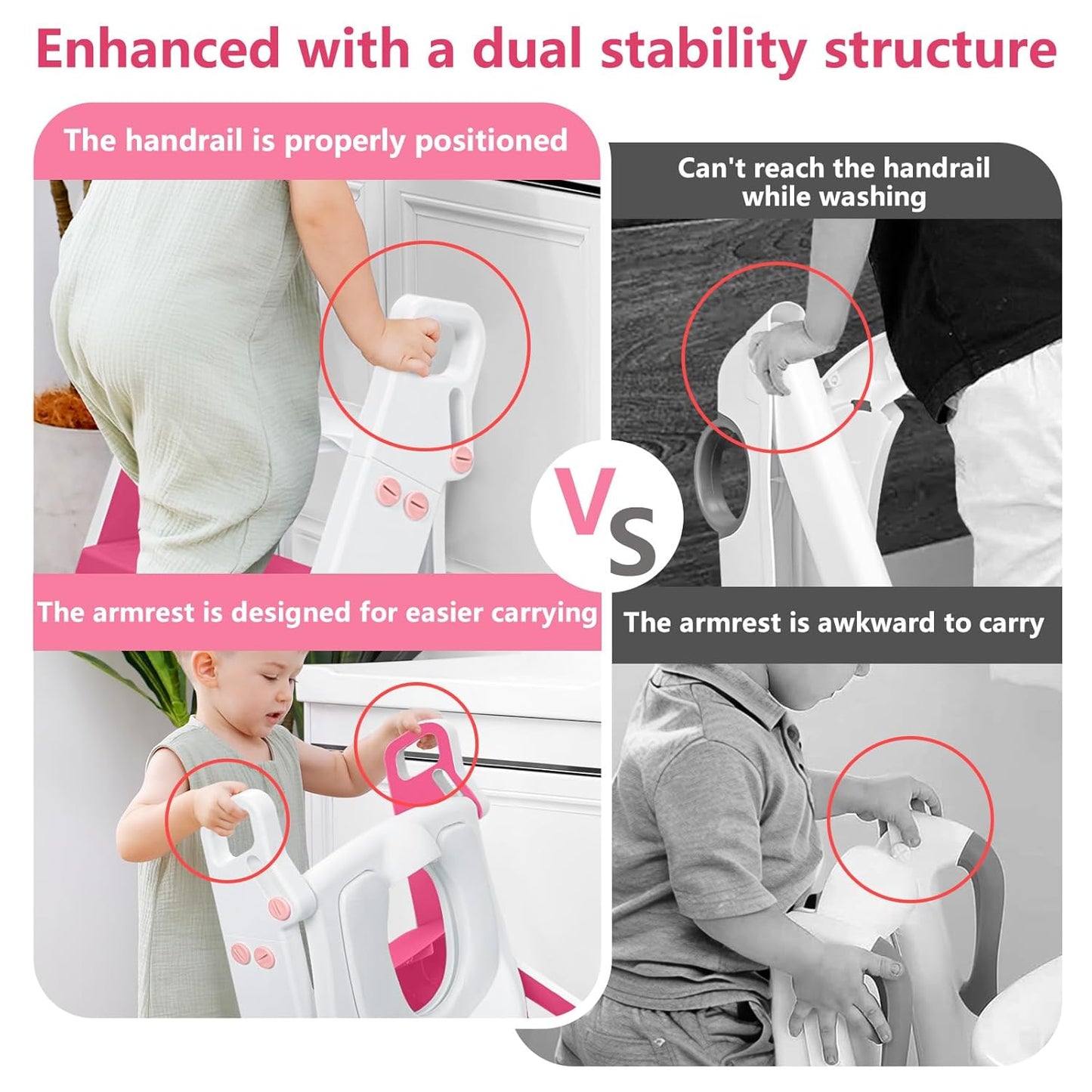 Easy Storage Potty Training Seat with Ladder, Adjustable Step and Toilet Seat Height, Easy-Grip Handles for Climbing, Foldable Portable Toddler Toilet Trainer, Perfect for Small Bathrooms