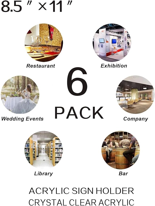 Acrylic Sign Holder 8.5 x 11-Acrylic T-Shaped Desktop Display Stand, Sign Holder,Menu ad Frame. Suitable for Restaurants, Promotions, Photo Frames, Events, Meetings (6 Pieces)