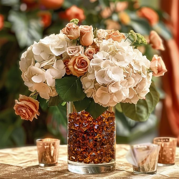 HappyFiller 700 PCS Pack Dark Amber Fake Ice Rocks Small Crystal Cube Stones Fake Diamonds for Vase Fillers,Resin Arts Crafts,Fall Decoration,Home Accents Floral Decor,Table Scatters,Photo Props