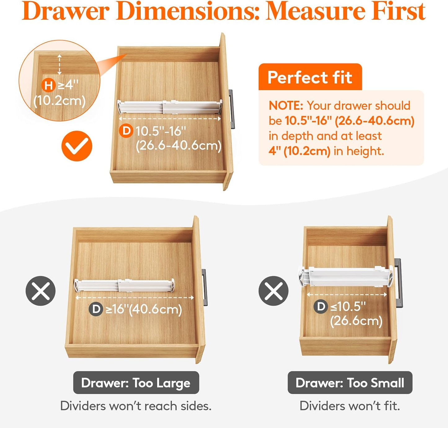 Lifewit 5 Pack Drawer Dividers 4" High, 10.5-16.5" Dresser Drawer Divider, Adjustable Drawer Organizers for Clothes, Plastic Drawers Separators for Dresser, Bedroom, Bathroom, Kitchen, Office