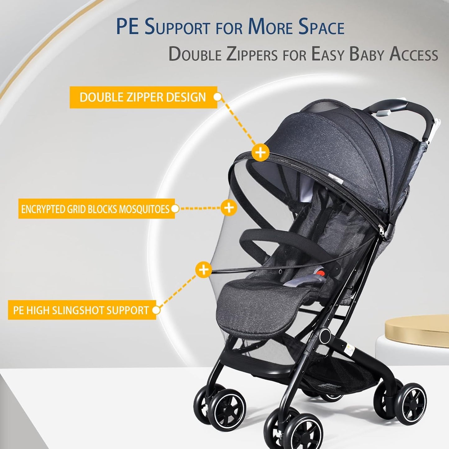 Mosquito Net for Stroller, Universal 3D Baby Bug Net with Two-Way Zippers & Storage Bag, Breathable & Foldable Netting for Stroller, Bassinet,Cradle（Black）