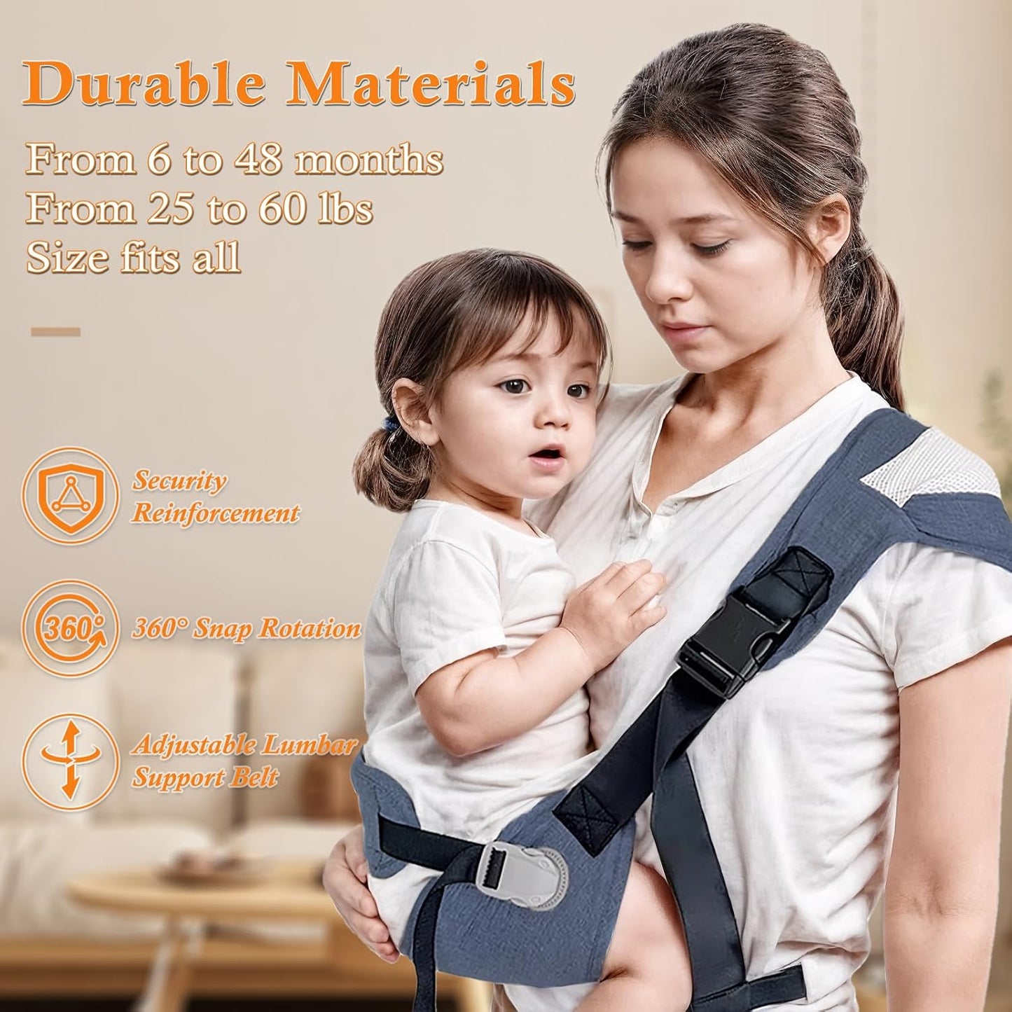 Baby Carrier Newborn to Toddler-Adjustable Baby Sling Carrier,Toddler Carrier for 25-60lbs,Comfortable Toddler Sling for Hands-Free Carrying (Blue)