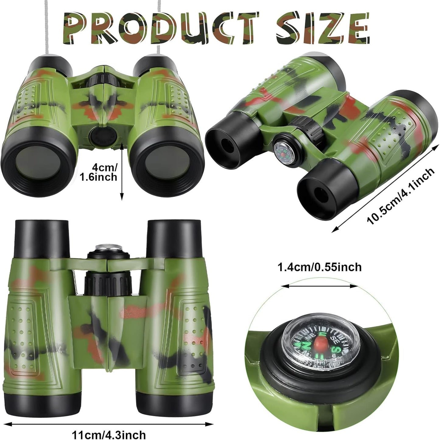 25 Pack Binoculars for Kids 6+ Years Old, with Compass and Neck String Toddler Toy Binoculars Gift Set for Camping Adventure, Party Favor, Red, Yellow, Camo, Green, Blue