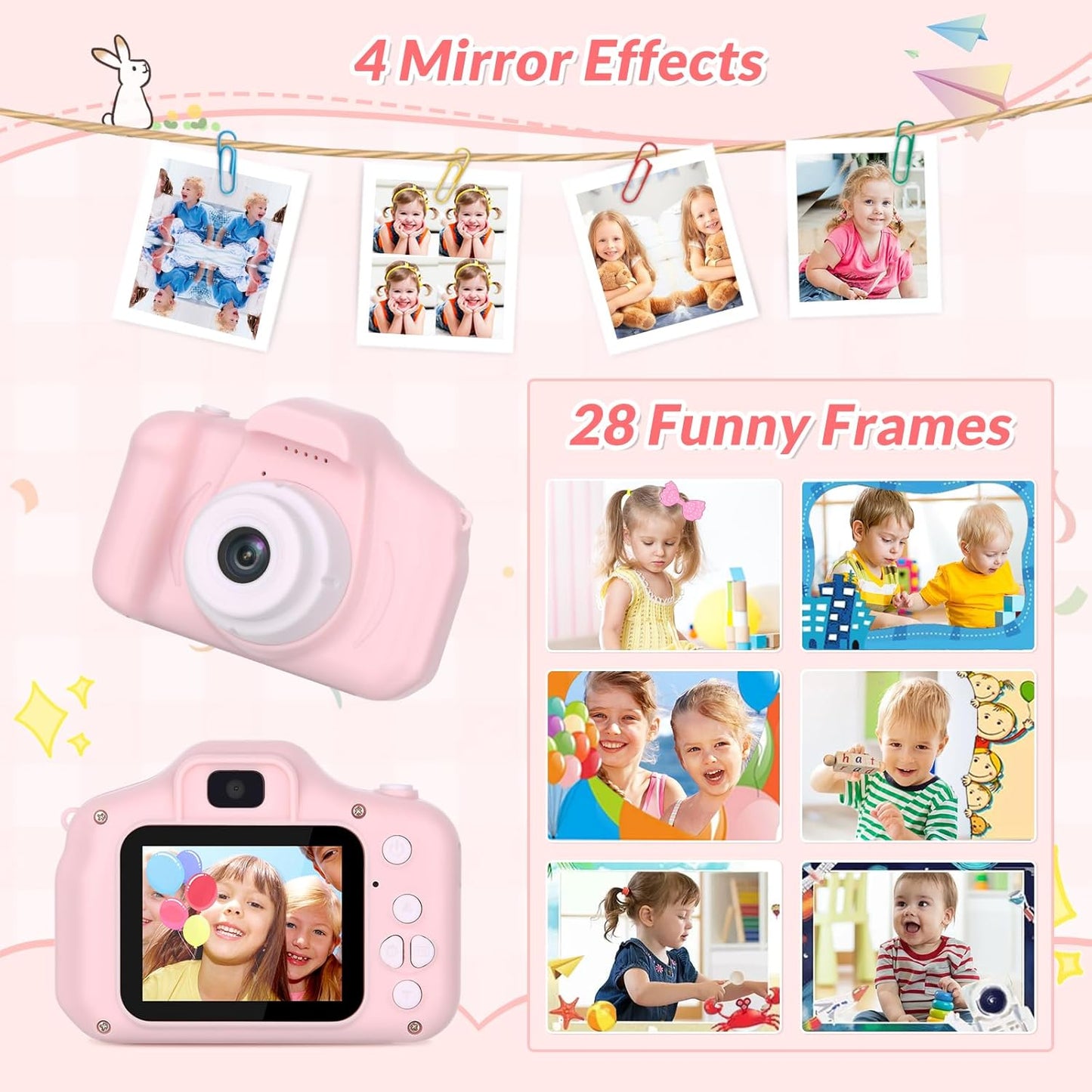 Mafiti Kids Camera,26MP HD Mini Selfie Digital Camera for Kids,Toddler Camera1080P Video,Outdoor Toy for Holiday,Birthday Xmas Gift for 3-8 Years Old Girl Boy,Pink