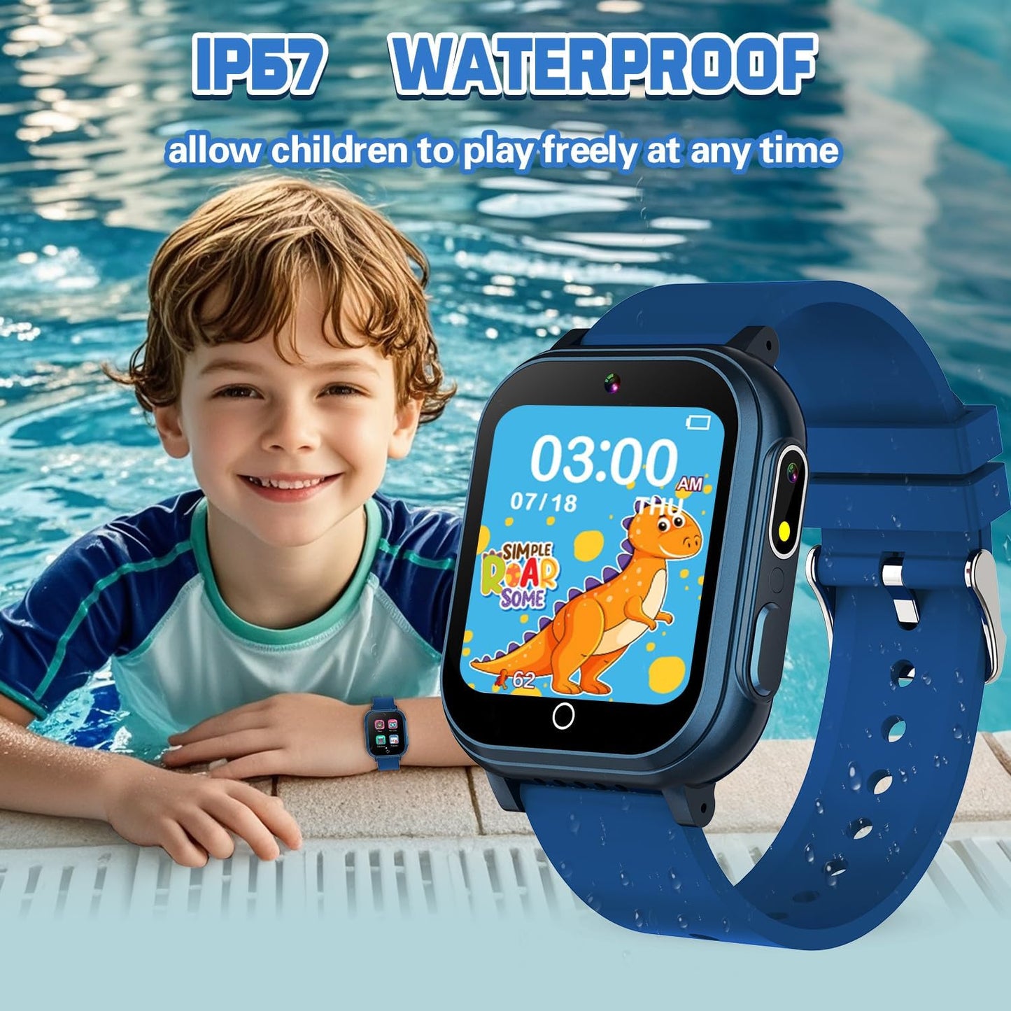 Kids Smart Watch Gift for Boys Ages 3-12, IP67 Waterproof, 32 Puzzle Games, HD Touchscreen Dual Camera Vedio Pedometer Music Player, Kids Watch Toy Birthday Gifts for Boys Ages 5 6 7 8 9 10 (Blue)