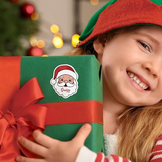 Personalized Christmas Stickers with Name, Custom Santa Claus Waterproof Christmas Gift Tags for Gift Box Holiday Decorations, Stockings, Party Favors (Santa Claus 2)