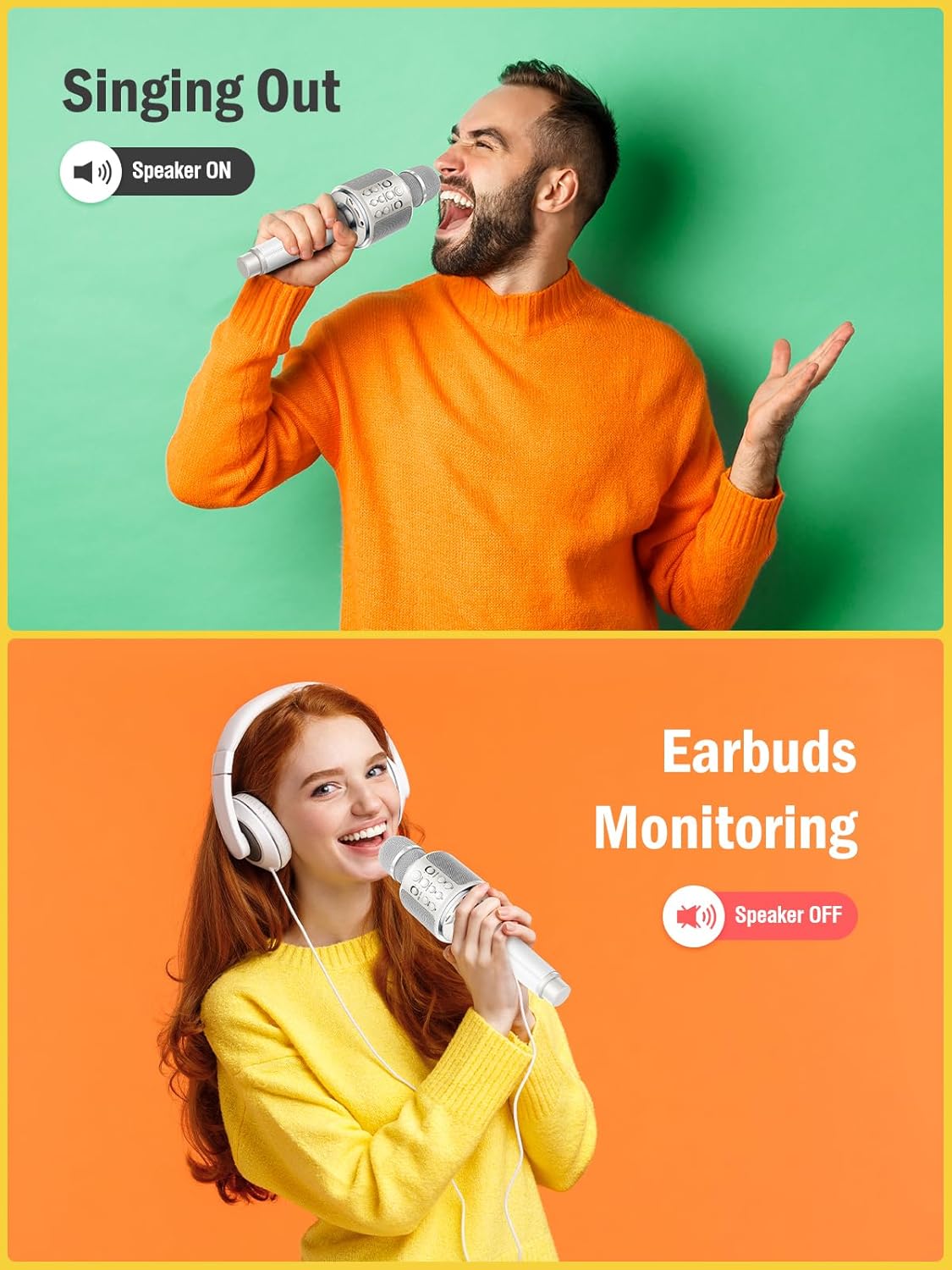 Wireless Bluetooth Karaoke Microphone, Built-in Loud Speaker for 10H Playback, Add Reverb/Duet Mode/Earbuds Monitoring, Portable Karaoke Machine for Entertainment & Singing Practice (White)