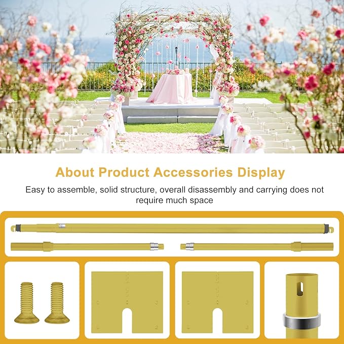 Jiang&Rong 10ft x 10ft Adjustable Backdrop Stand Kit - Heavy Duty Pipe and Drape Stand for Wedding, Birthday Party, Banquet Decorations (Golden)