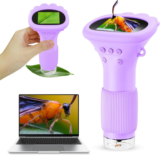 Microscope for Kids 200x Zoom 2-Inch HD Kids Microscope Camera - STEM Learning Kit | Portable Science Tool | Perfect for Ages 3-12 Girls | Purple
