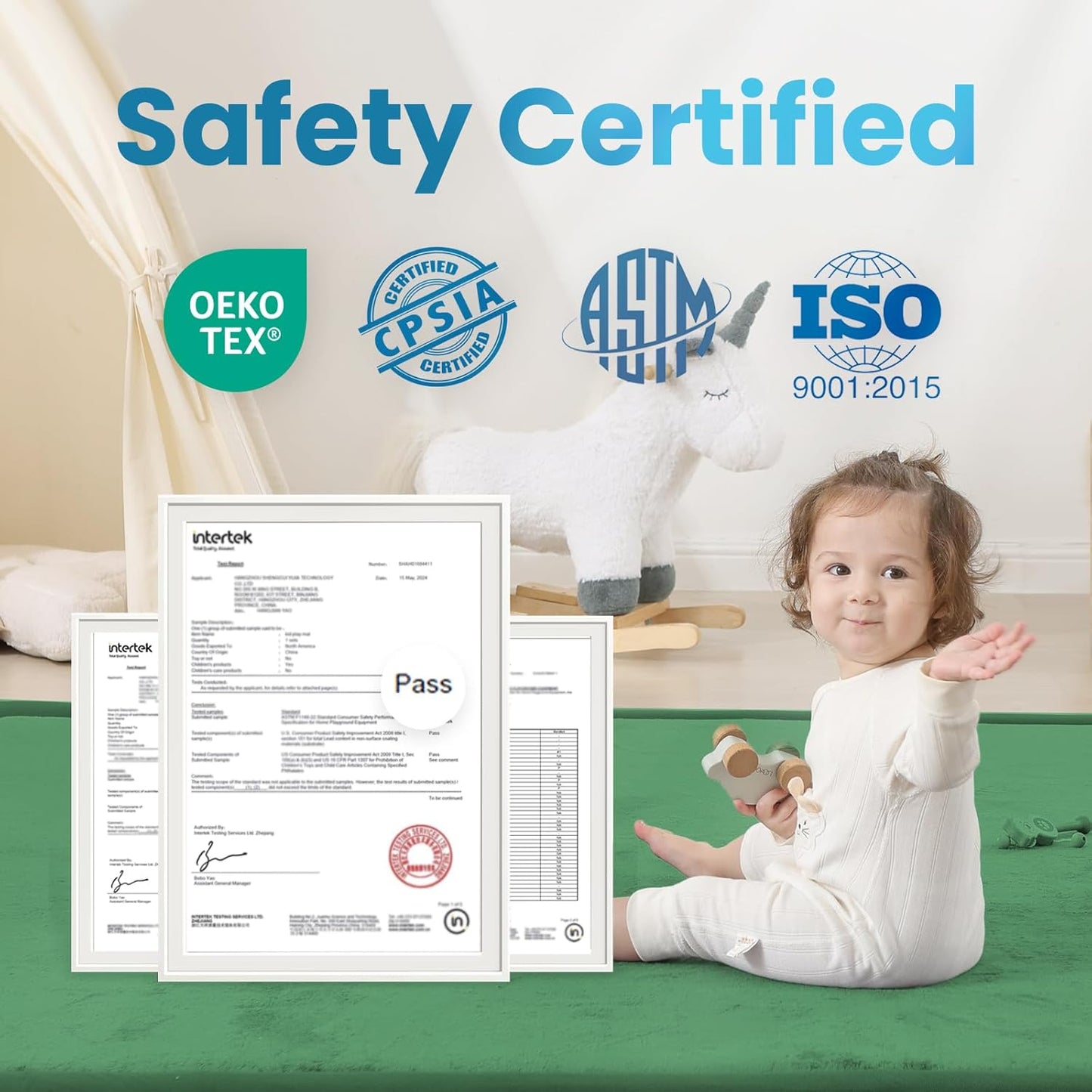 Ultra Soft Baby Play Mat,71"×79" Extra Large Activity Tummy Time Mat for Toddlers,Infants,Kids,1.3" Thick Elasti-Foam Nursery Rug for Floor,Non-Slip Safe for Crawling,Water-Repellent(Emerald)