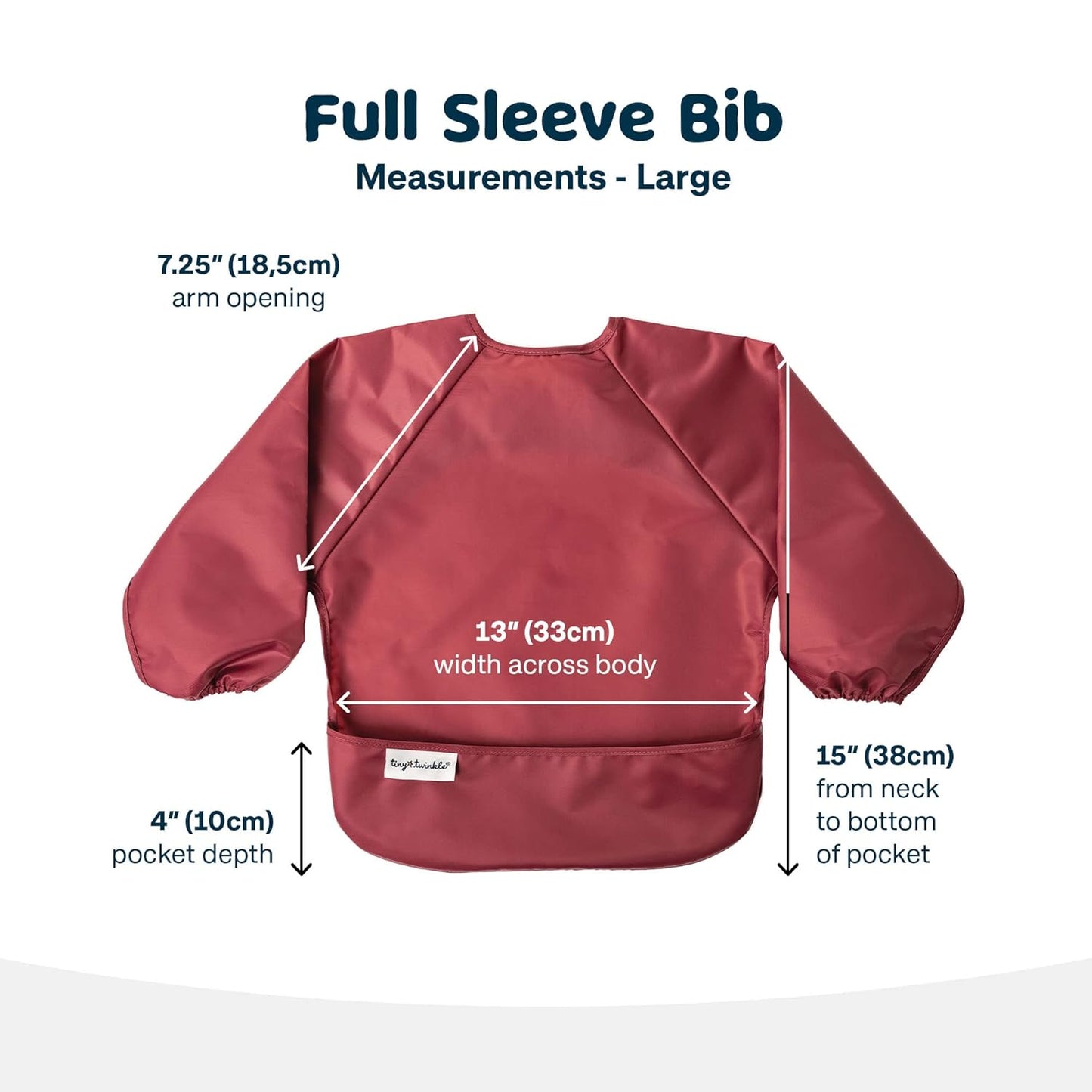 Tiny Twinkle Mess Proof Baby Bibs, 2pk Waterproof Smock Baby Bibs for Eating, Machine Washable Long Sleeve Bibs, Baby Led Weaning, Toddler Bibs, BLW Supplies (Rose Burgundy, Large 2-4 Years)