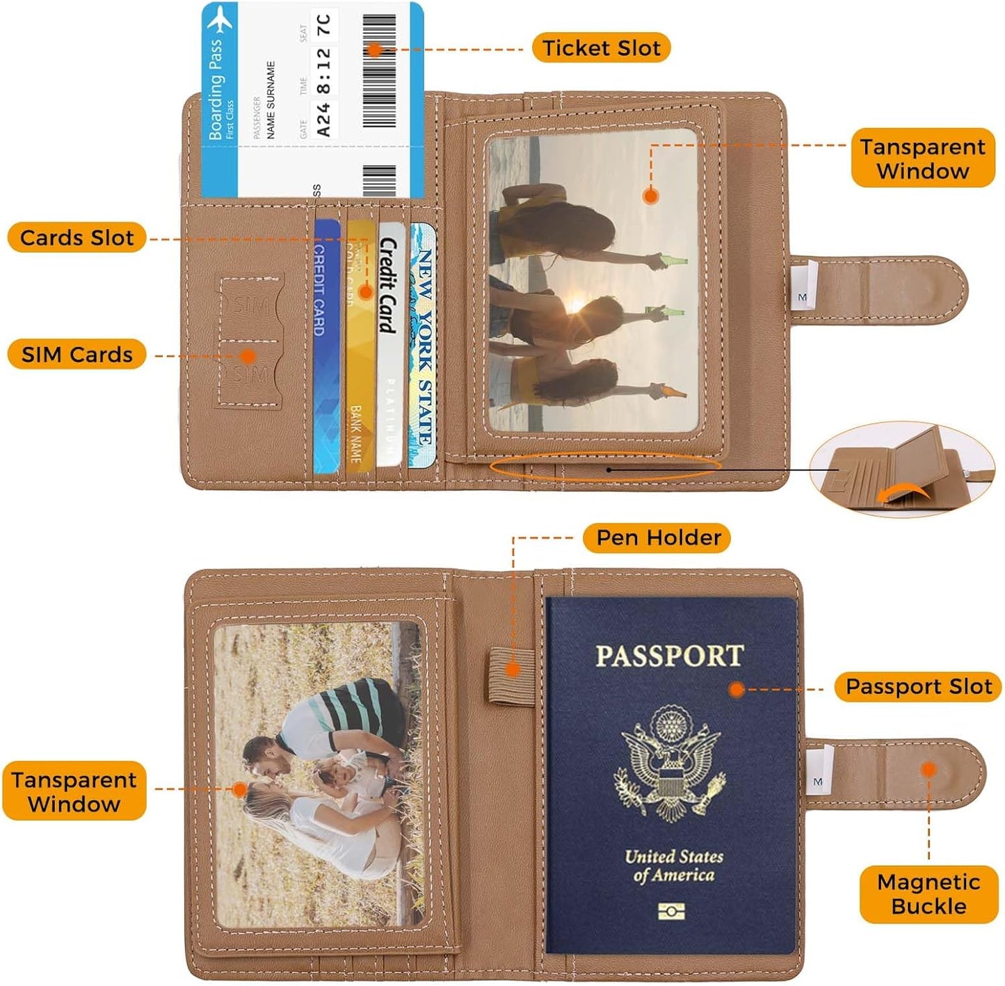 Melsbrinna Rfid Passport Holder for Travel women/Men, Cute Passport Wallet Rfid Blocking Card Slots, Rfid Passport Cover/CaseTravel Wallet, Passport Book Holder (1, LG KHAKI)