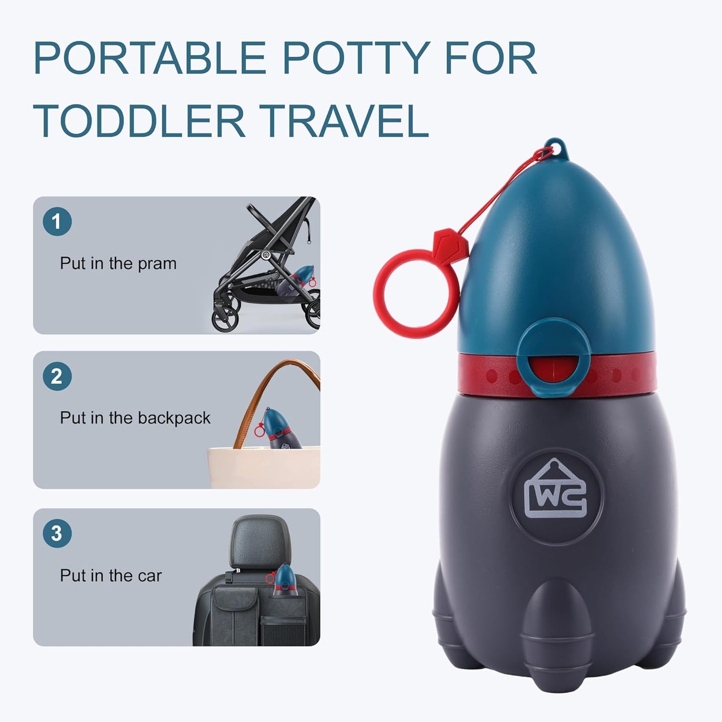 Travel Urinal for Kids,Rocket Toys Portable Emergency Urinal for Toddler,Light and Easy to Carry,Suitable for Car,Travel,Camping and Children's Urinal Potty Training(Deep Blue)